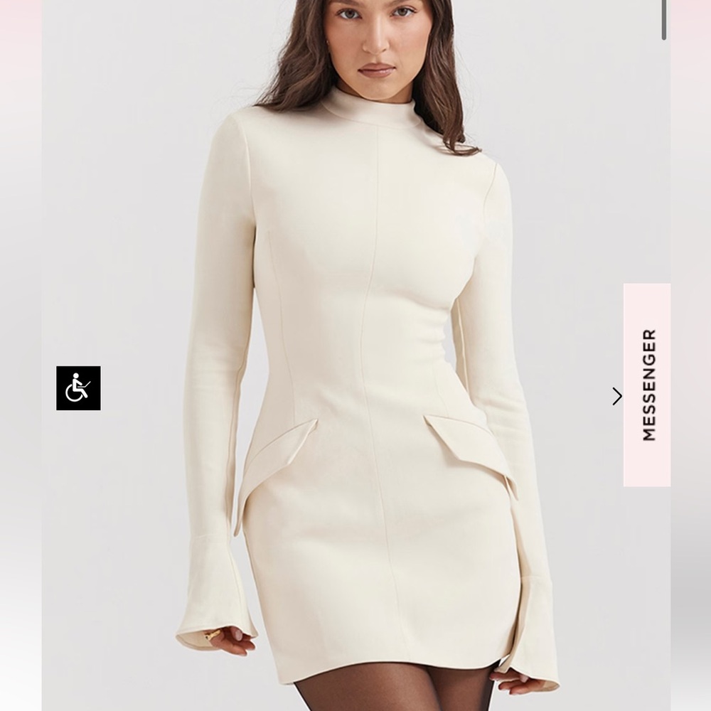 House of CB Cream Long-Sleeve Mock Neck Mini Dress